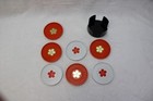 Vintage 80 s Ritepoint Orange Gold   White Coasters Plastic Usa Full Set Holder