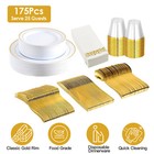 175 Piece Gold Plastic Disposable Plates Cup Dinnerware 25 Set For Wedding Party