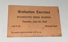 Rare Antique Vintage Plymouth Massachusetts High School Graduation Card C 1940