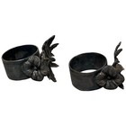 Antique Victorian Silverplate Napkin Rings Figural Pair Floral Monograms Dark