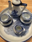 Vintage Delft Style Miniature Tea Set Blue White Porcelain Dutch Windmill  Set 8