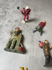 Vintage Lot Of 7 Lead Metal Toy Figures Skier Laborers Sledding Skating Horses
