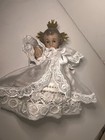 Baby Jesus Nativity Figurine Doll Brown Glass Eyes White Long Dress Spain
