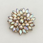 Vintage Ab Rhinestone Gold Tone Filigree Large Statement Flower Brooch Pin