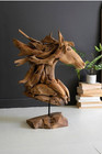 Handcrafted Teak Wood Horse Head Sculpture Statue Wild Stallion Equestrian 30 h