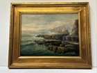 Antique Coastal Painting Cliffs Ocean Beach Sea Mystery Impressionist 16  Oil