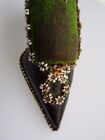 Antique  Victorian Pin Cushion Shoe   Beaded  Leather    Wood 