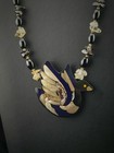 Lee Sands Inlaid Mother Of Pearl Shell Bird Gemstone Onyx Necklace 23  Vimtage