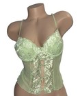 J  C  Penney Delicates Vintage Green Shiny Satin Sheer Bustier Corset M Nwt