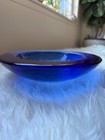 Fire   Light Recycled Glass Cobalt Blue Seaglass Lipped Salad Bowl 10 5  Ds54