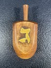 Vintage Wood Dreidel Inlaid Brass Hebrew Letters Hanukkah 3 5  Judaica