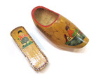 Primitive Antique 1920s Hand Carved Painted Wood Dutch Holland Shoe W Shoe Brush