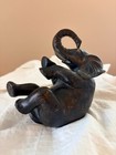 Vintage Hand Carved Wooden Elephant Figurine Belly Up Playful Statue 6 Inch Dark