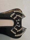 Vintage  Art Deco Design Hair Plastic Comb  Black  Metal  Rhinestone Fan Design