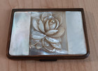Hand Carved Floral Iridescent Mother Of Pearl Vintage Powder Compact With Mirror