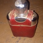 Red Leather Covered Metal Hip Flask  Carrying Case Glass Crystal Colorexclusive 