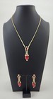 Gold Tone Ruby Red And Clear Rhinestone Necklace And Earrings Set Formal