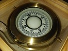 Vtg Large Maritime Yacht Sailing Gimballed Compass Lighted  Brass-wood Case Obro