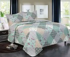 3 Piece Queen King Quilt Bedspread Set Floral Patchwork Reversible Bed Coverlet