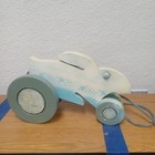 Bunny Rabbit Wooden Pull Toy Vintage Blue   White Easter Run Hand Painted