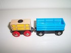 Brio Wooden Railway Train Blue Cattle Wagon   Magnetic Hay Cargo Car Lot