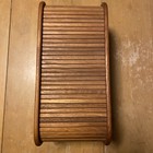 Vintage Mcm Teak Tambour Storage Box  Roll Top Organizer