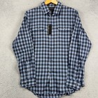 Van Heusen Dress Shirt Mens Medium 15-15 5 Blue Plaid Flap Pocket Button Up New