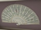 Antique Victorian Lace Hand Fan Shadow Box Framed Handpainted Embroidered Vtg
