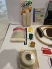 Vtg 32 Sewing Notions Lot Ruler Elastic Lace  Embroidery Hoops   Thread  Needles