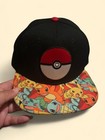 Pokemon Hat Cap Snap Back Youth Black Red Pokeball Pikachu Charmander Bulbasaur