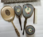 Vtg Antique Dresser Tray Vanity Set Plus Additional Antique Mirror - 6 Pieces