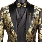 Vinci Men s Black   Gold Jacquard 3pc Modern Tuxedo W  Bow-tie - New