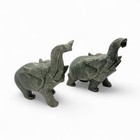 Pair Of Hand-carved Green Jade Elephant Statues Jade Stone