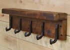 Reclaimed 36  Vintage White Pine Coat Rack With 6 Railroad Spike Hooks And Shelf