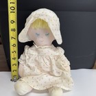 Eden Plush Blonde Cloth Baby Doll Rosebud Dress   Bonnet Vintage 15  Closed Eyes