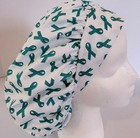 Teal Ribbon Print Size Medium Medical Bouffant Scrub Cap Surgery Hat