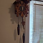 Black Forest Carved Wood Cuckoo Clock Pinecone Weights Roman Numerals