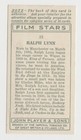 Ralph Lynn 1934 Player s Film Stars Tobacco Card 1st Series  35 Nm Clean Back