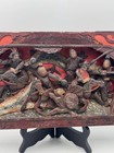 Antique Chinese Late Qing Gilded Red Lacquer Deep Relief Wood Carving Warriors