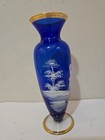 Lovely Antique Cobalt Blue Glass Hand Painted Mary Gregory Barber Bottle