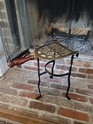 Antique Brass   Iron Fireplace Trivet Kettle Stand With Wood Handle