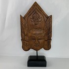 Vintage Wood Hand Carved Feather Flower Bust Head Mask Wood Base