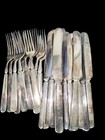 1847 Rogers Bros Silverplate Flatware Lot Forks   Knives 12 Dwt Plain Round