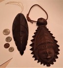 2 Papua New Guinea Vtg Wood Carving Mask Talisman Pacific Native Tiki Tribal Art