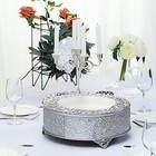 Silver 14  Wide Round Floral Embossed Cake Stand Cupcake Display Wedding Party