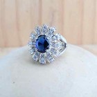 925 Sterling Silver Flower Cz Blue Ring Earrings Pendant Necklace Set