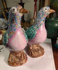 Pair Of Antique Qing Dynasty Birds Chinese Export Porcelain Doves Pigeons