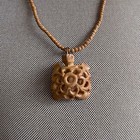 Vintage Wood Turtle Pendant Charm Necklace Hand Carved Hollow One Piece