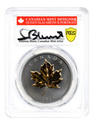 2025 1 Oz  9999 Silver Canada  20 Gilded Elegant Maple Leaf Black   Gold Gilded