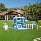 Outdoor Playhouse  Wooden Kids Play House W picnic Bench  Half Door  Windows